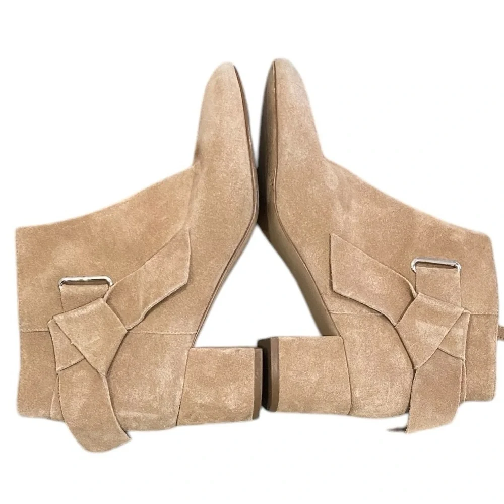 Talbots 100% leather suede ankle tan zip up booties folded bow round toe size 6